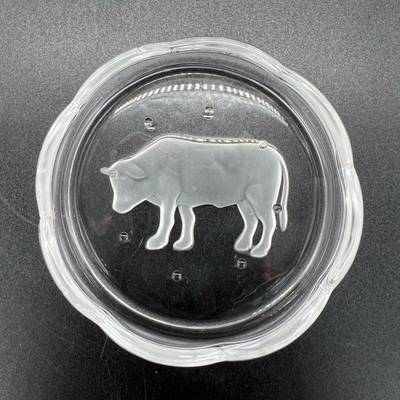 Vintage Val St Lambert Crystal Zodiac Taurus Bull Coaster Ring Trinket Dish - Picture 6 of 7